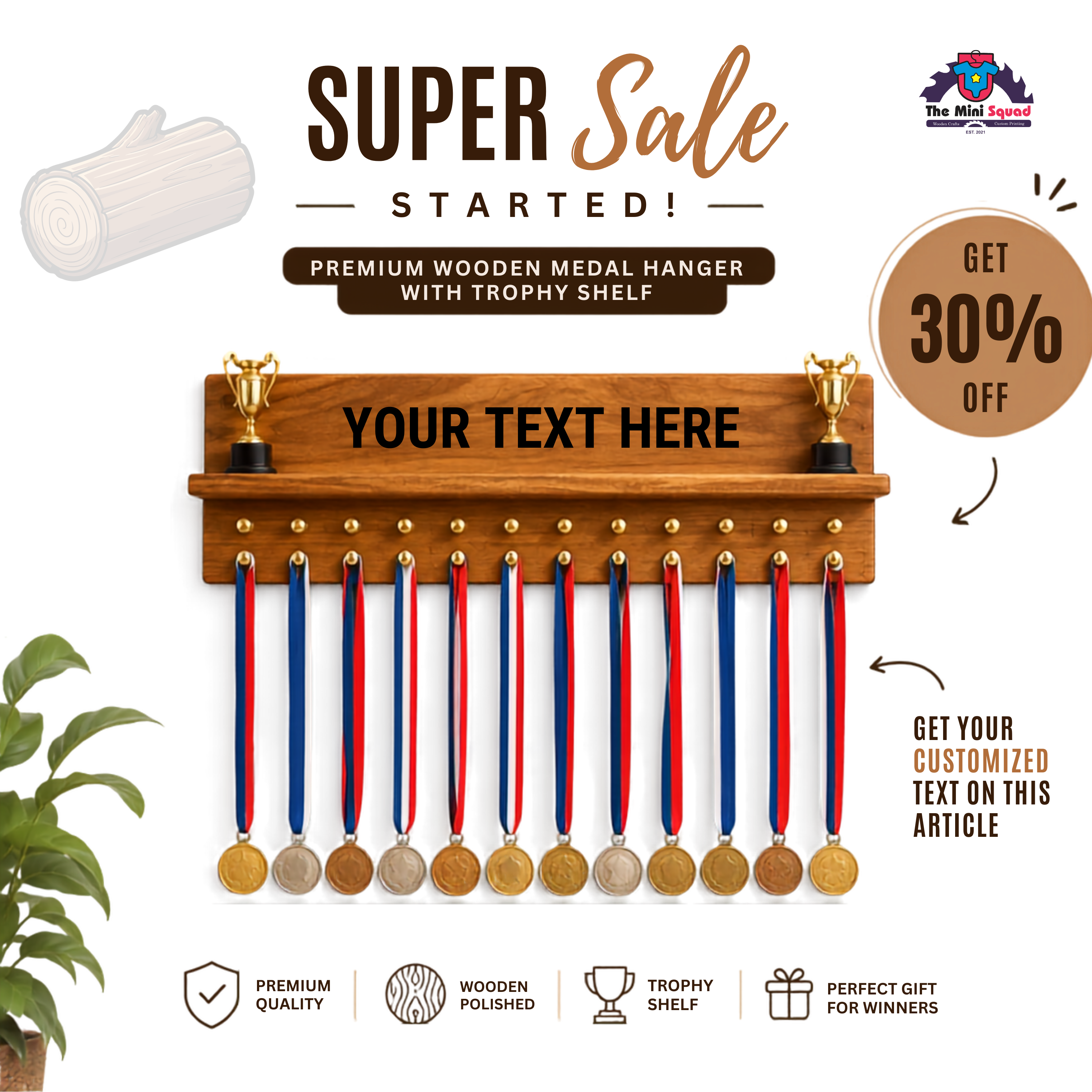 Personalized wooden medal hanger with trophy shelf Pakistan