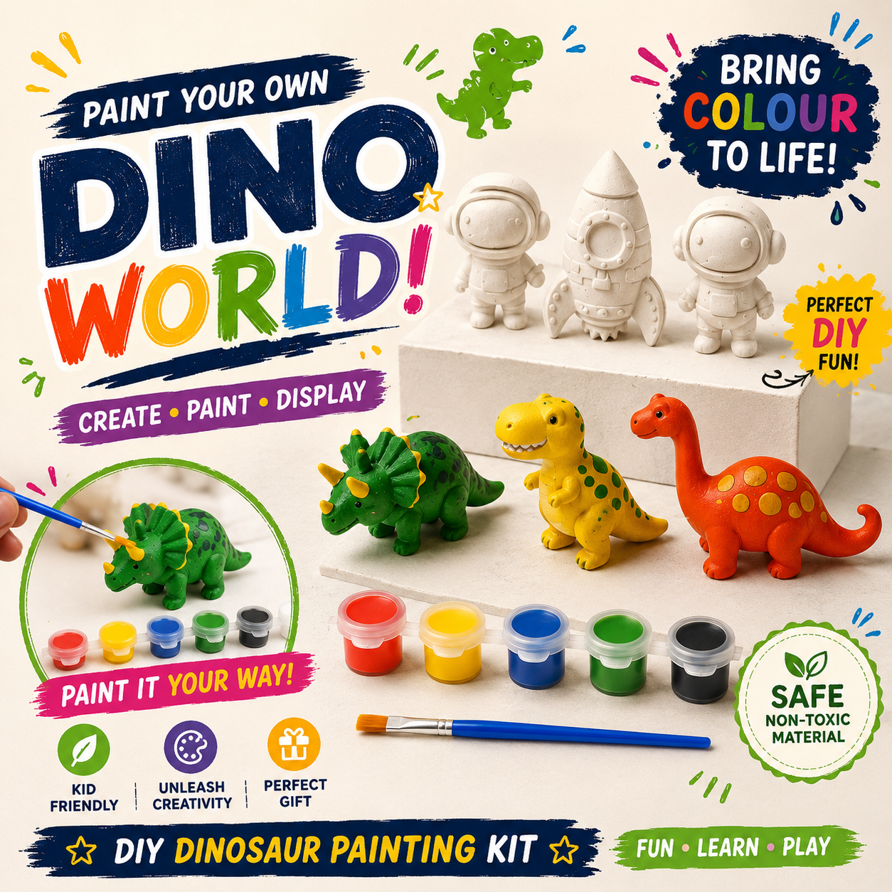Colorful painted plaster figures kids activity kit The Mini Squad