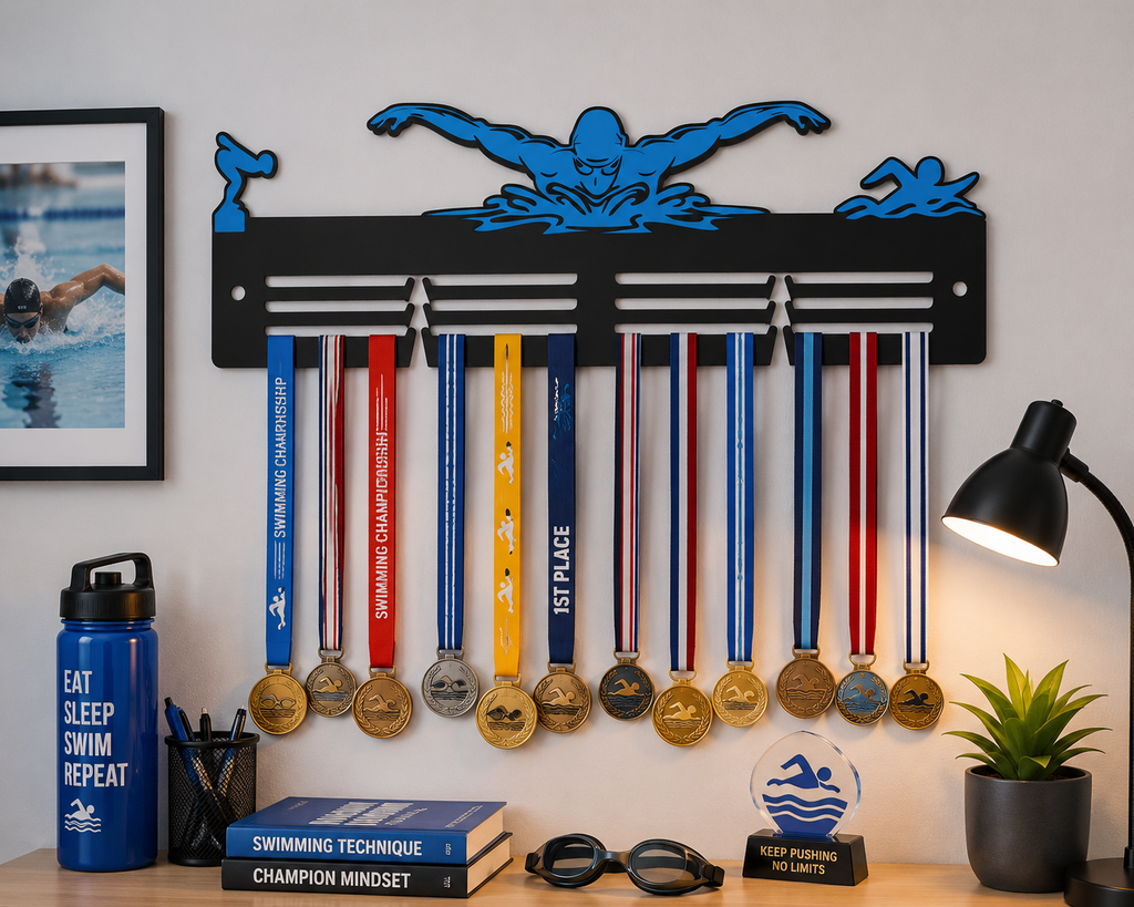 Custom acrylic medal hanger close up view