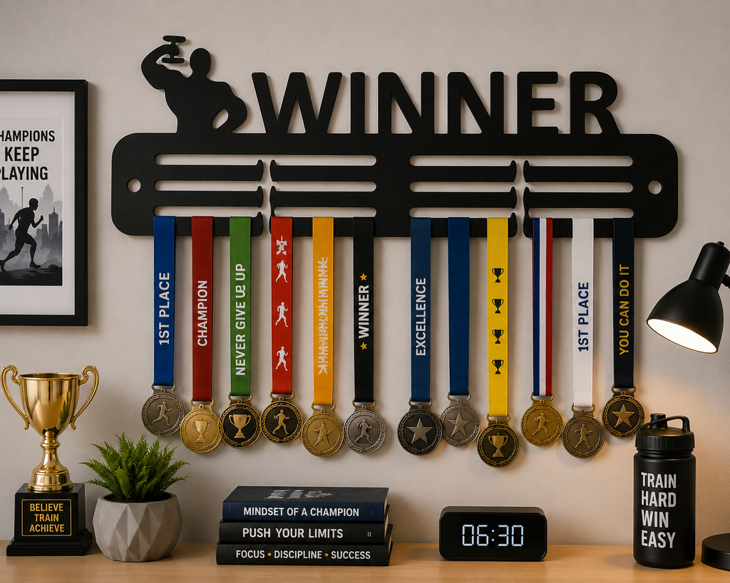 Black acrylic medal display wall mounted
