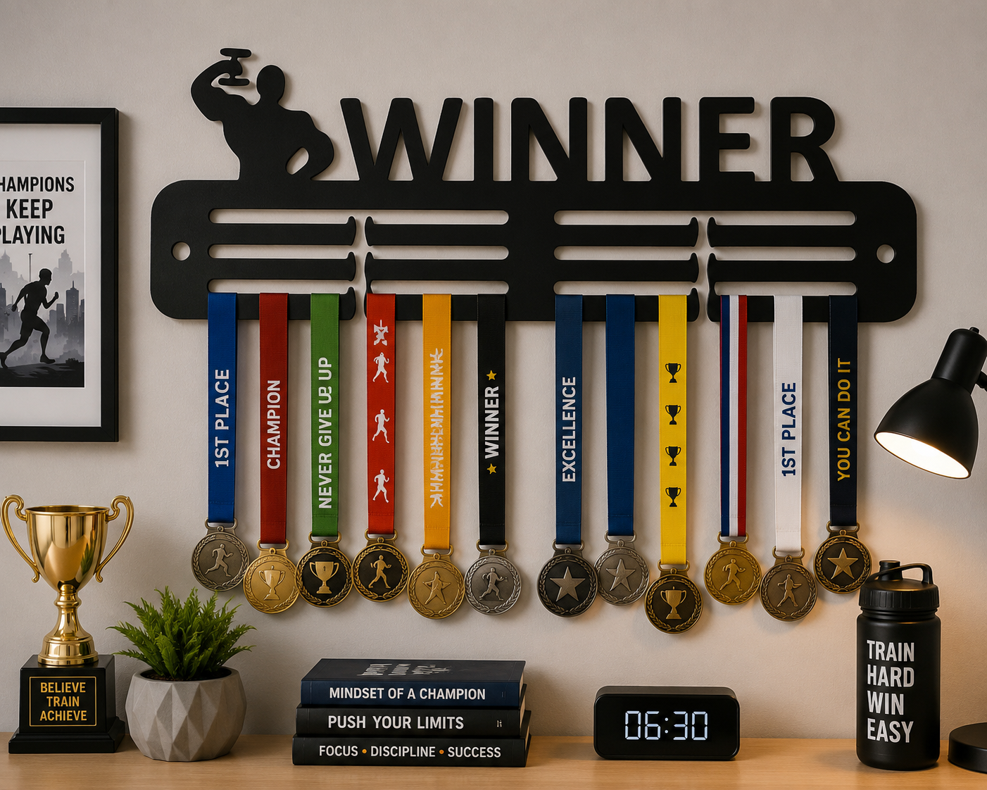 Black acrylic medal display wall mounted